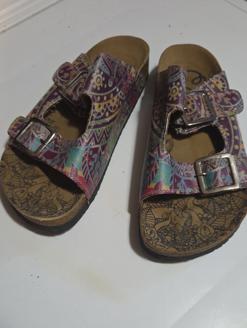 Women's Double-Buckle Slide Sandals in Multicolor Paisley